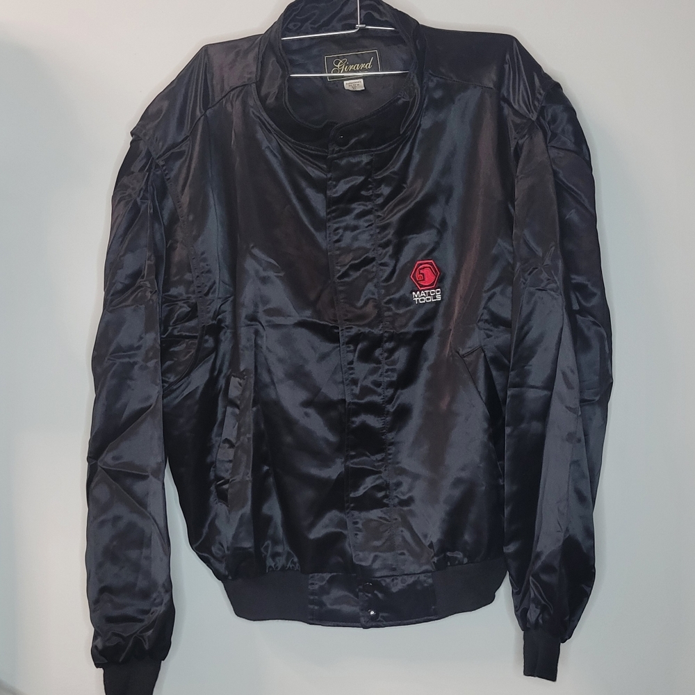 Vintage Girard Black Satin Matco Tools Embroidered  Bomber Jacket Mens XL